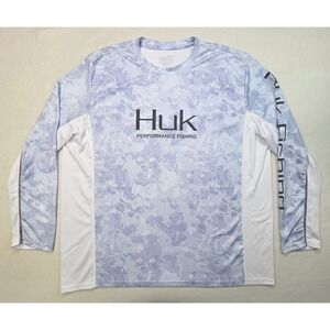 Huk Fishing Shirt Mens Blue 2XL Performance Long Sleeve Hydro Camo Blue White